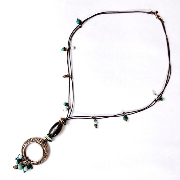 Signed Silpada Necklace N1892 Sterling Gemstone Boho Circle Pendant - Picture 3 of 11